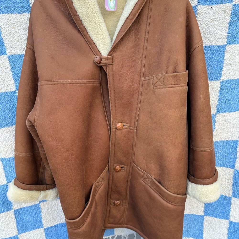 Vintage Saks 5th avenue Shearling-Lined Brown Leather Coat